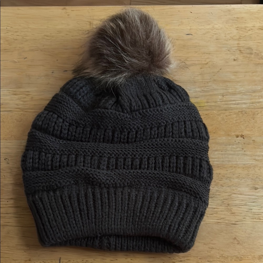 Cozy Knit Beanie with Faux Fur Pom